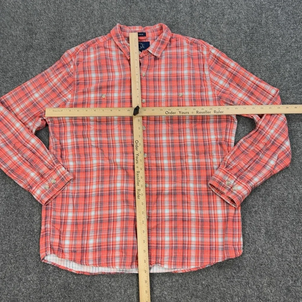Even Tide Shirt Mens Large Red Plaid Long Sleeve Button Up Lightweight Cotton